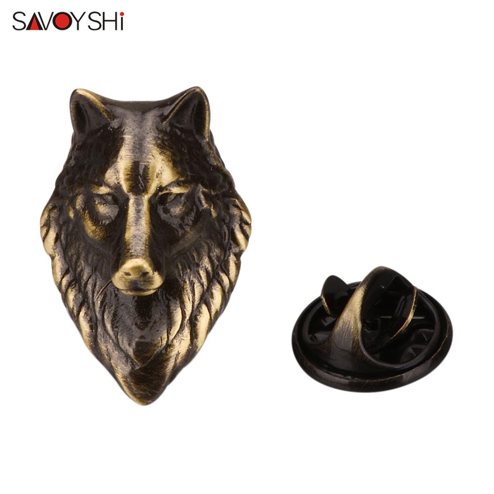 SAVOYSHI Bronze Wolf head Brooch Pin Badges High quality Metal Cartoon Animal Lapel Pin Suit Coat Hats Accessories