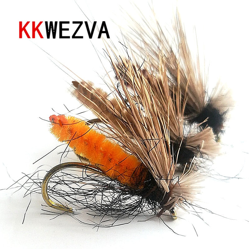 KKWEZVA 18pcs deer hair material fishing fly lures insect dry floating type insect artificial fly bait Trout bait fishing Tackle