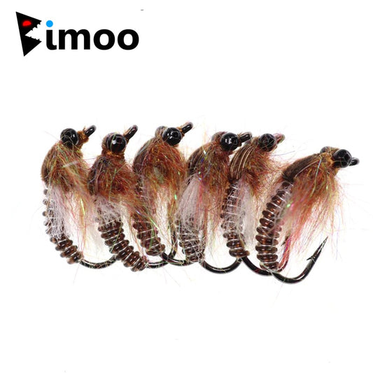 Bimoo 6PCS/Lot #8 Brown Dragonfly Nymphs Fishing Fly for Trout Bass Panfish Fishing Flies Lure Bait with Black Plastic Eyes