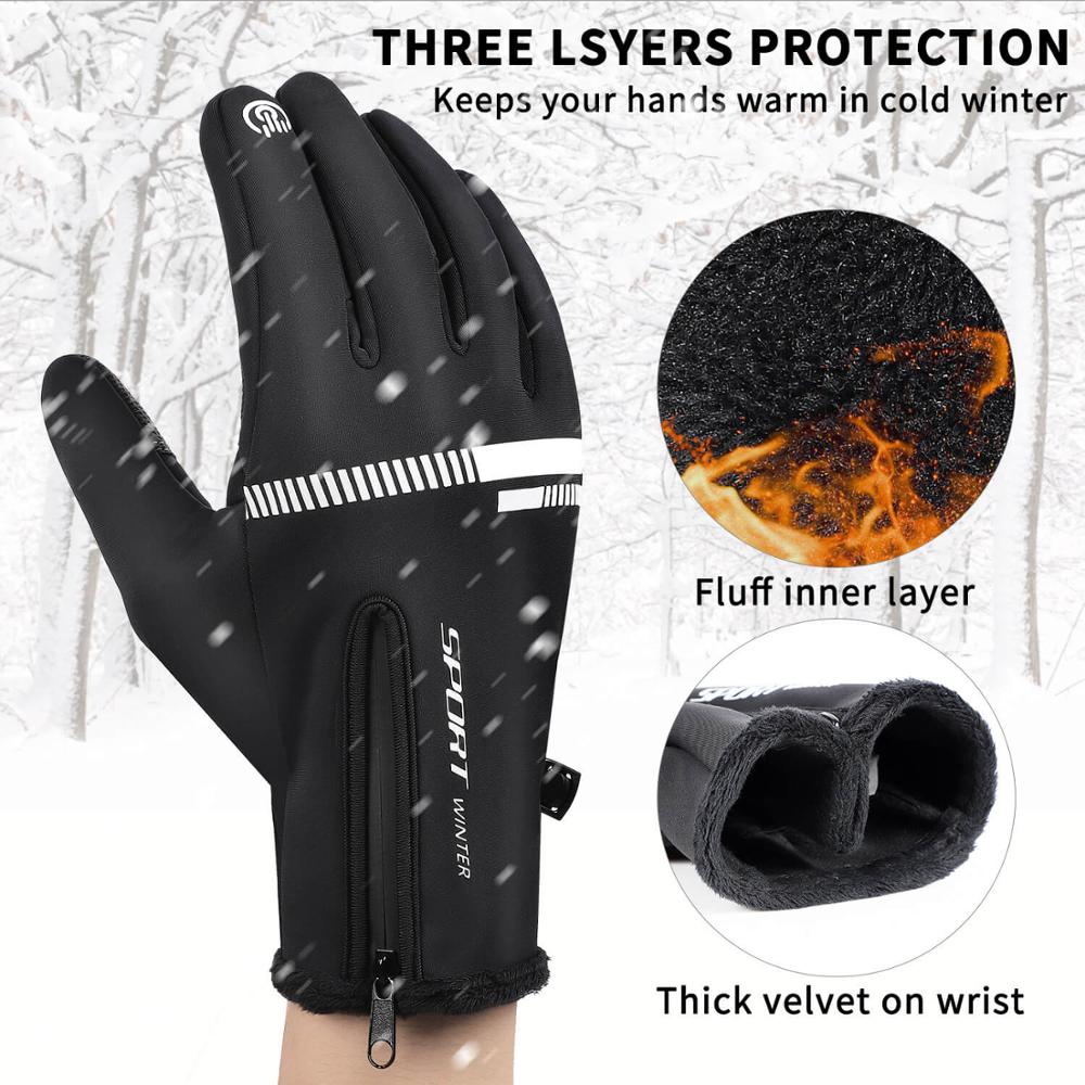 WEST BIKING Bike Touch Screen Gloves Winter Thermal Windproof Warm Full Finger Gloves For Cycling Men Waterproof Bicycle Gloves