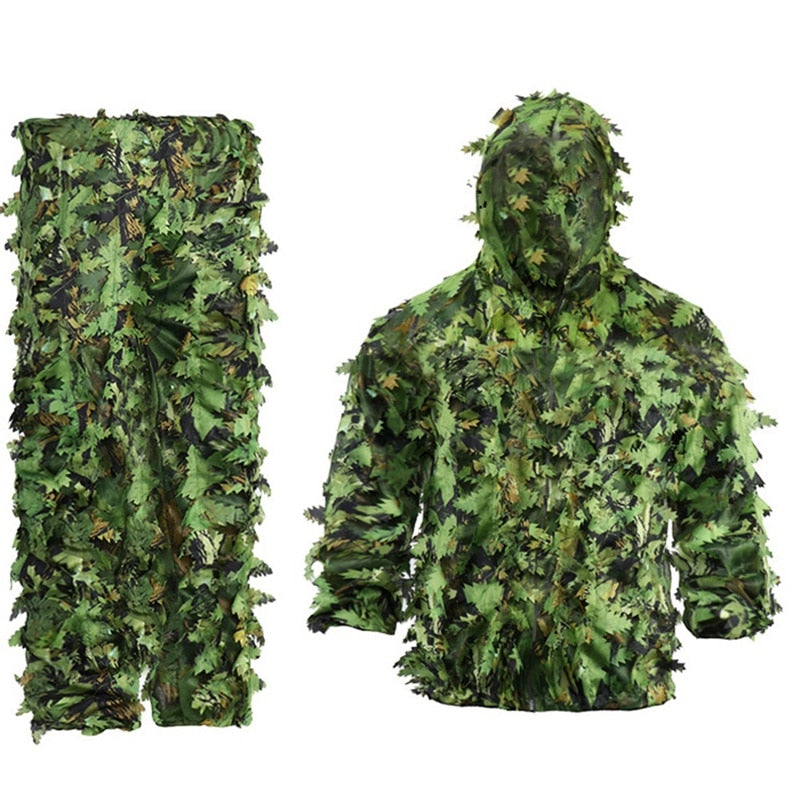 New-Sticky Flower Bionic Leaves Camouflage Suit Hunting Ghillie Suit Woodland Camouflage Universal Camo Set