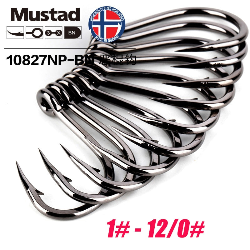Mustad Norway Origin Sea Fishing Hook Super Power Big Size Circle Fish Hooks,1#-12/0#,10827NP-BN