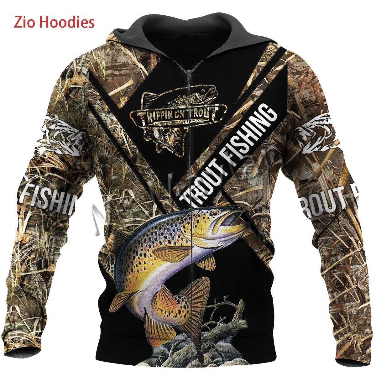3D Print Fashion Animal Trout Fishing Art Camo Men Women Sportswear Casual Hoodie Zipper / Sweatshirt / Jacket / Plus Size S-189