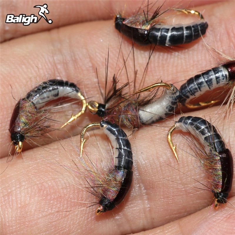 6PCS #12 Woolly Worm Brown Caddis Nymph Fly Deer Hair Beetle Trout Fishing Поддельная приманка Fly Bait Fishing Lure
