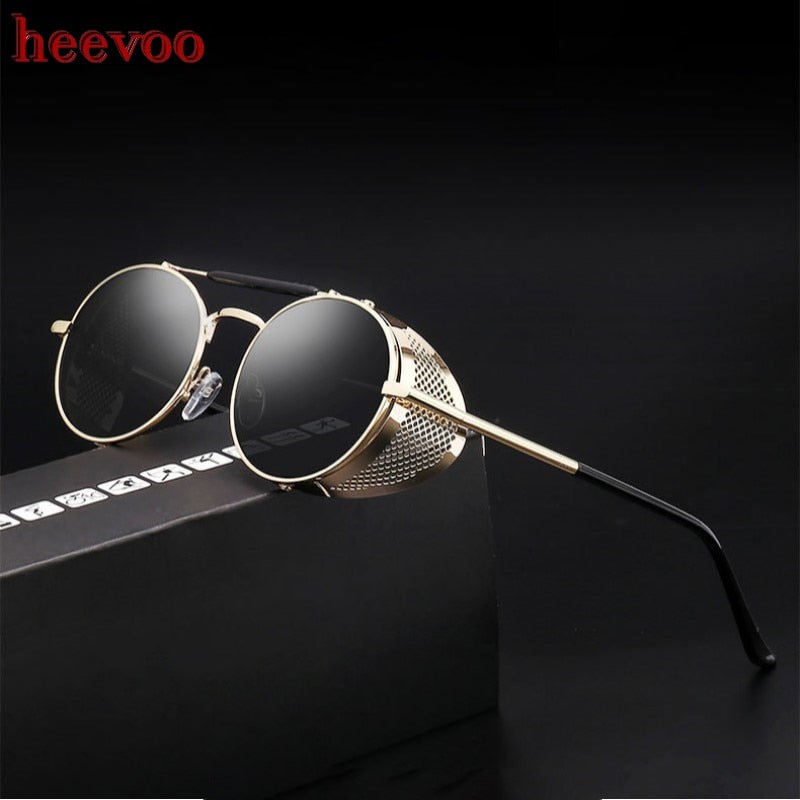 Retro Steampunk Sunglasses Personality Windshield Frame Round Color Film Reflective Cool Lens Knight&#39;s Glasses UV400 Protection