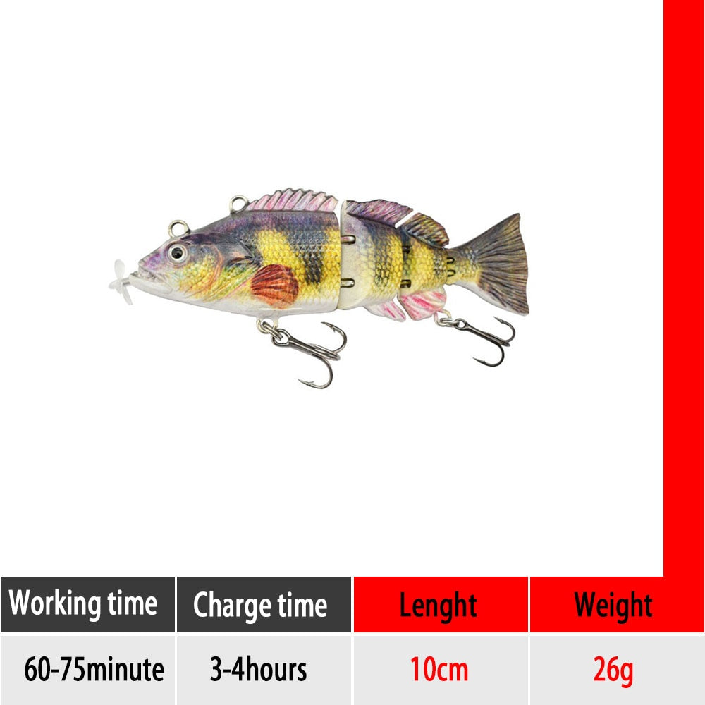 ODS Electric Lure Wobblers For Fishing 4-Segement Swimbait Rechargeable lure Crankbait Flashing LED light Robotic Fishing lure