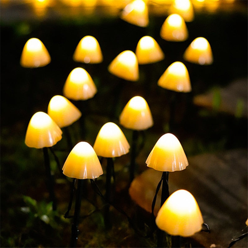 Solar Outdoor Garlands Garden Lighting Decoration Cute Mushroom Fairy Light Garden Patio Pathway Waterproof IP65 20 Mini Lamps