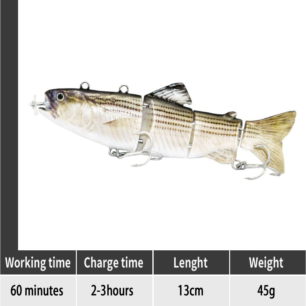 ODS Electric Lure Wobblers For Fishing 4-Segement Swimbait Rechargeable lure Crankbait Flashing LED light Robotic Fishing lure