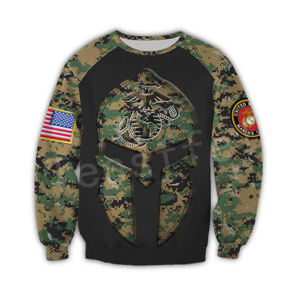 Tessffel America Marine Camo Skull Pullover Soldier Army NewFashion Harajuku 3DPrint Zip/Hoodie/Sweatshirt/Jacket/Men/Women B-13