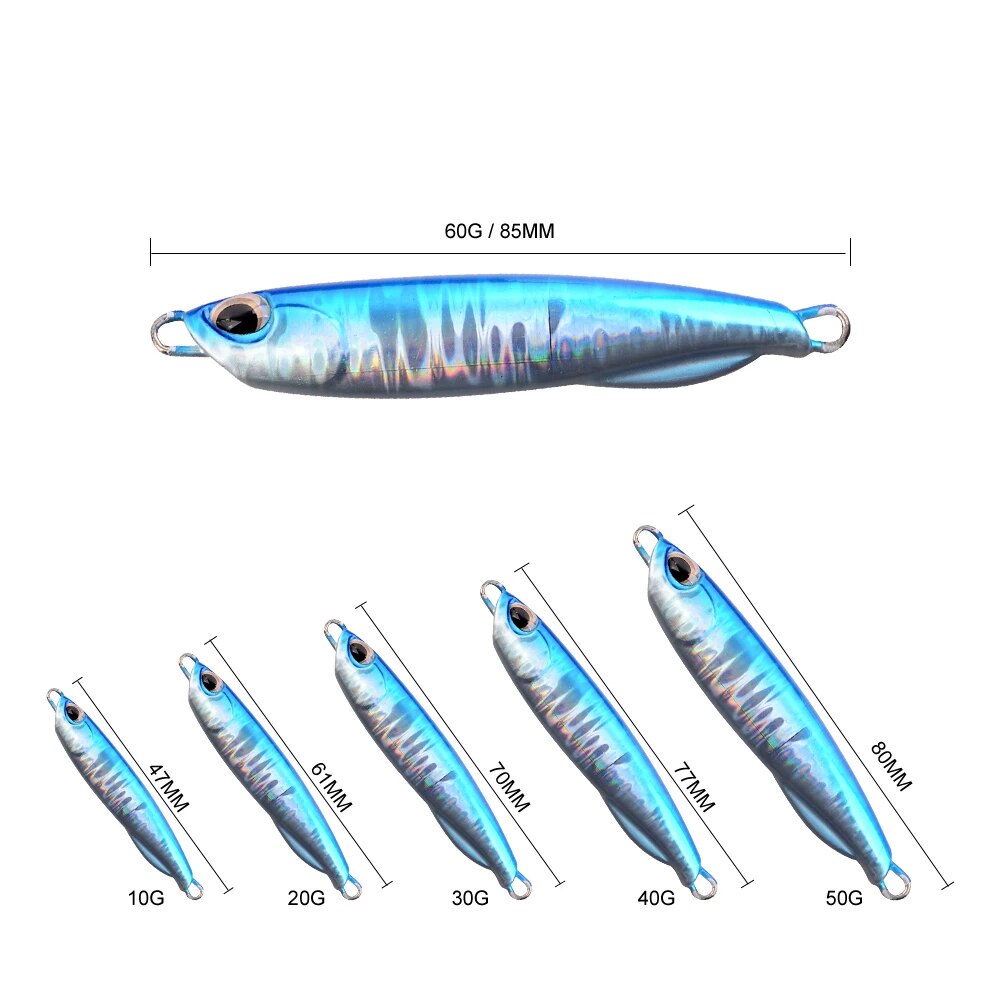 New Metal Cast Jig Spoon 10G 30G 40G Shore Casting Jigging Luminous Fish Sea Bass Fishing Lure Artificial Bait Tackle BKK Hooks