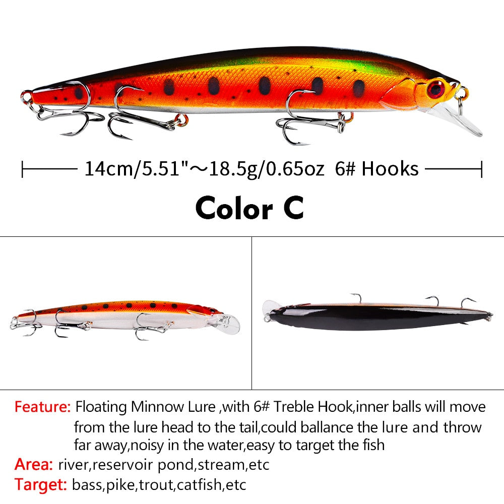1PCS Bionic Minnow Fishing Lure Bass Trolling Artificial Hard Bait 14cm 18.5g Crankbait Wobblers 3D Eyes for Fishing Carp Pesca