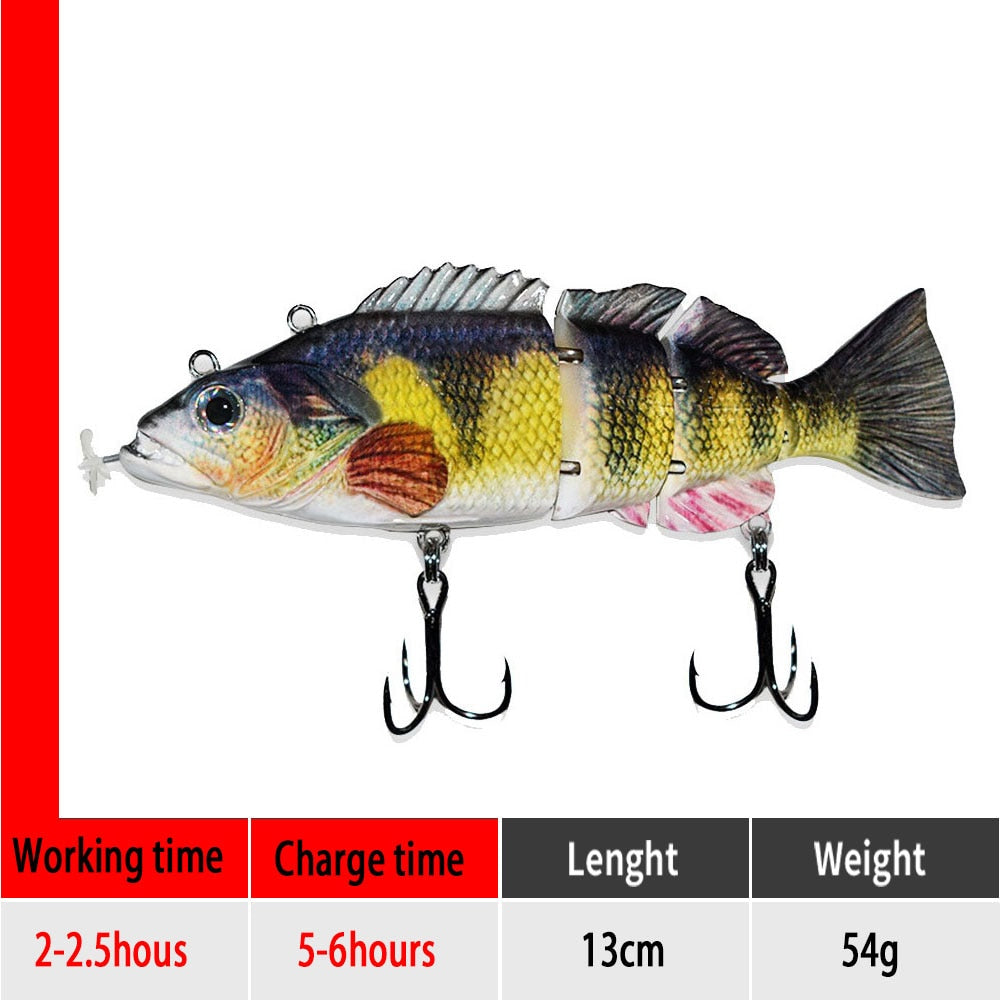 ODS Electric Lure Wobblers For Fishing 4-Segement Swimbait Rechargeable lure Crankbait Flashing LED light Robotic Fishing lure