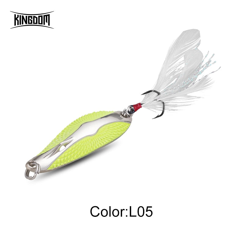 Kingdom Sinking Metal Lure Spinner Spoon Fishing Lures 5g 7g 10.5g 14g Wobblers Hard Baits Metal Material Feather Hook Swimbaits
