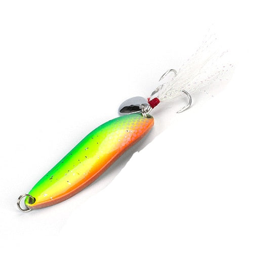 Rainbow Metal Spoon Lure 5g/9g/13g/18g/21g Saltwater Fishing Lure With Feather Sequins Noise Sinking Bait For Carp Fishing Bait