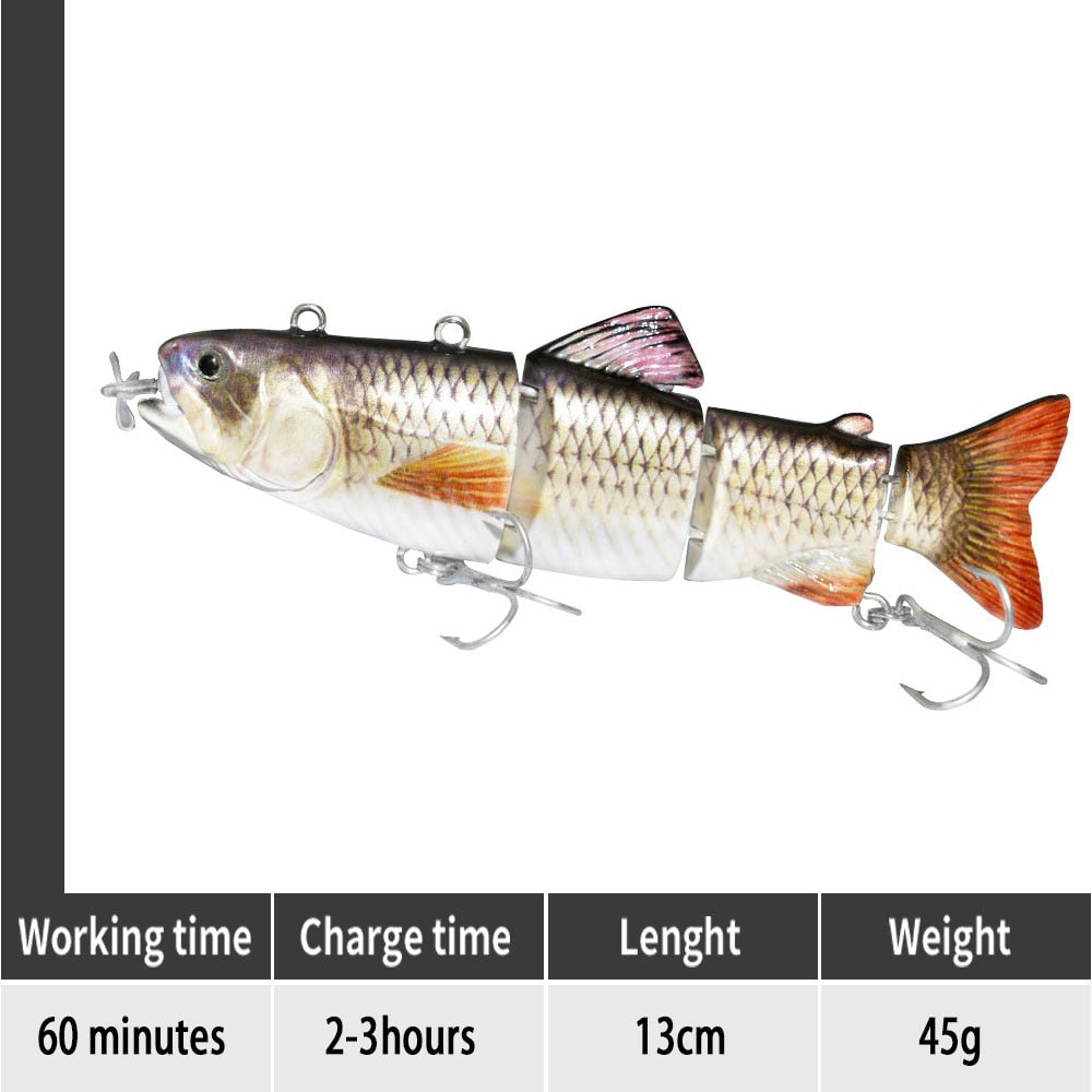 ODS Electric Lure Wobblers For Fishing 4-Segement Swimbait Rechargeable lure Crankbait Flashing LED light Robotic Fishing lure