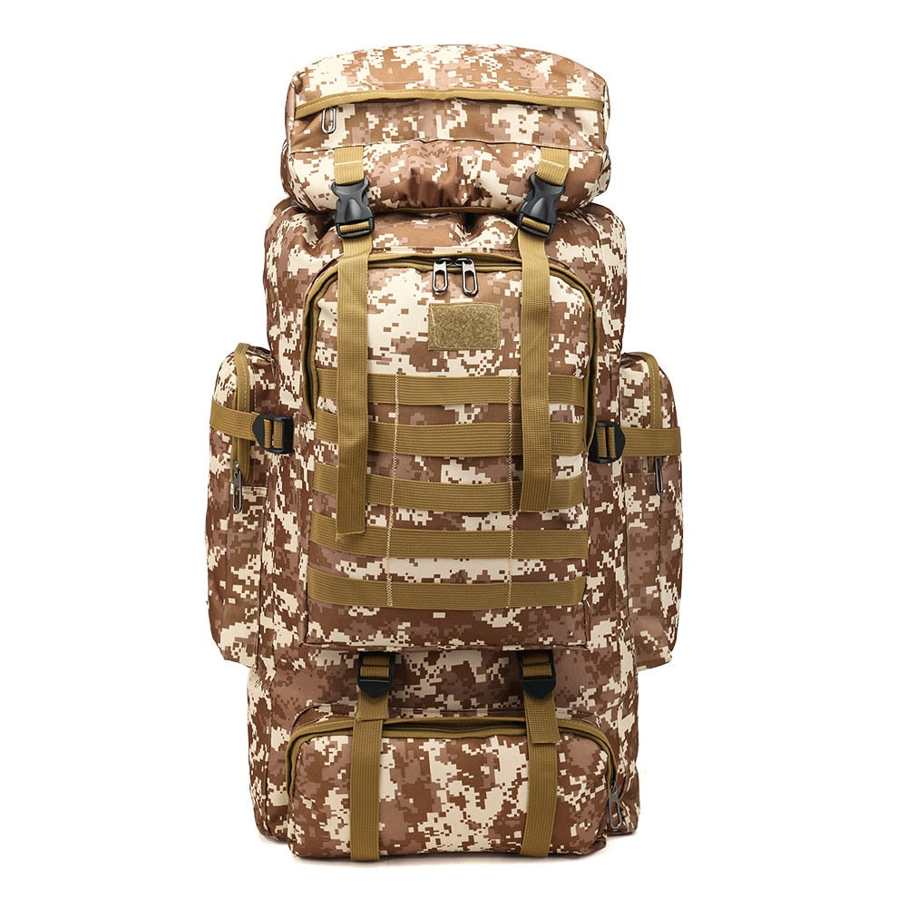 80L Waterproof Molle Camo Tactical Backpack Military Army Hiking Camping Backpack Travel Rucksack Outdoor Sports Climbing Bag