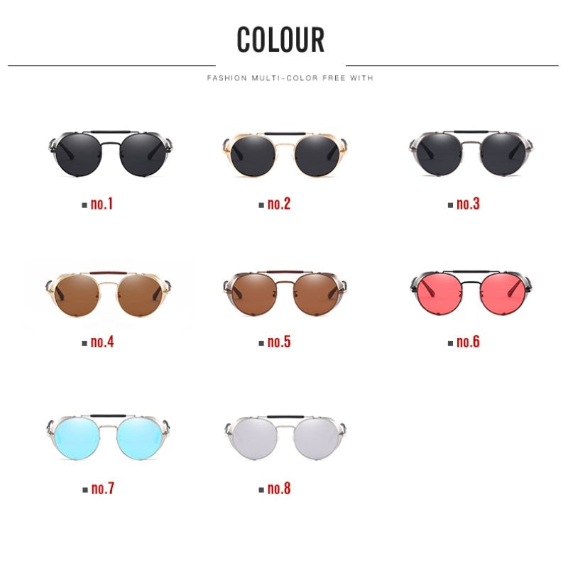 Retro Steampunk Sunglasses Personality Windshield Frame Round Color Film Reflective Cool Lens Knight&#39;s Glasses UV400 Protection