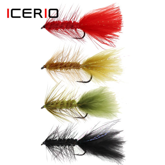 ICERIO 6PCS Wooly Bugger Streamers Fishing Fly Lures Olive Red Black Saltwater Fly Tying Hook Trout Flies Bait