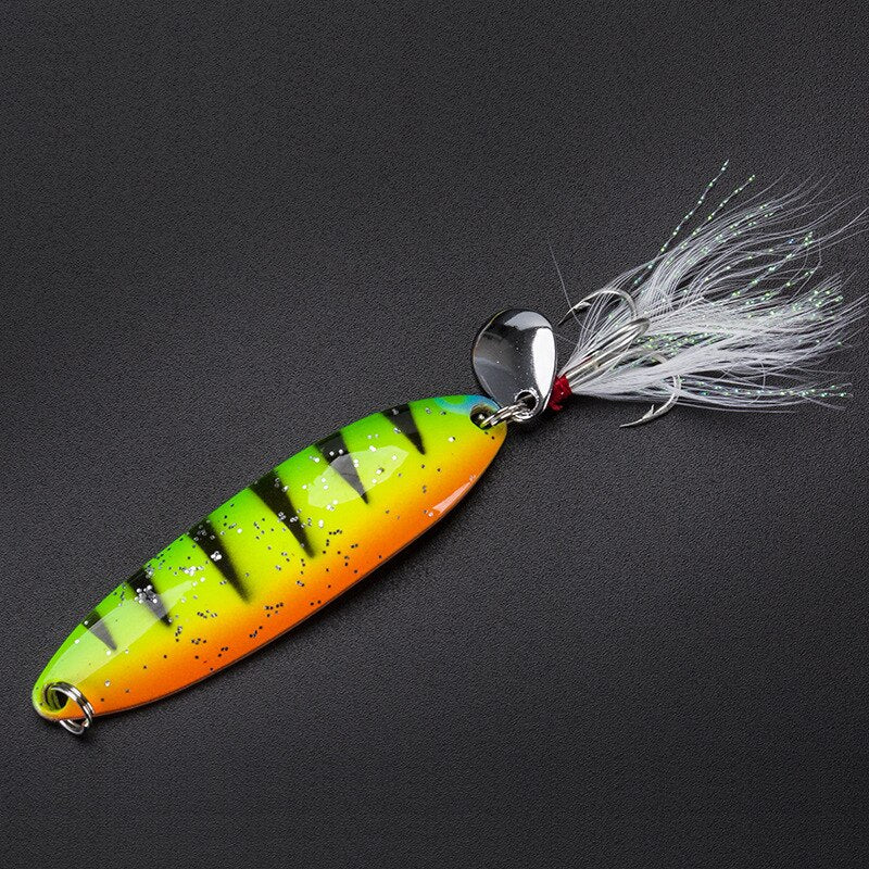 Rainbow Metal Spoon Lure 5g/9g/13g/18g/21g Saltwater Fishing Lure With Feather Sequins Noise Sinking Bait For Carp Fishing Bait