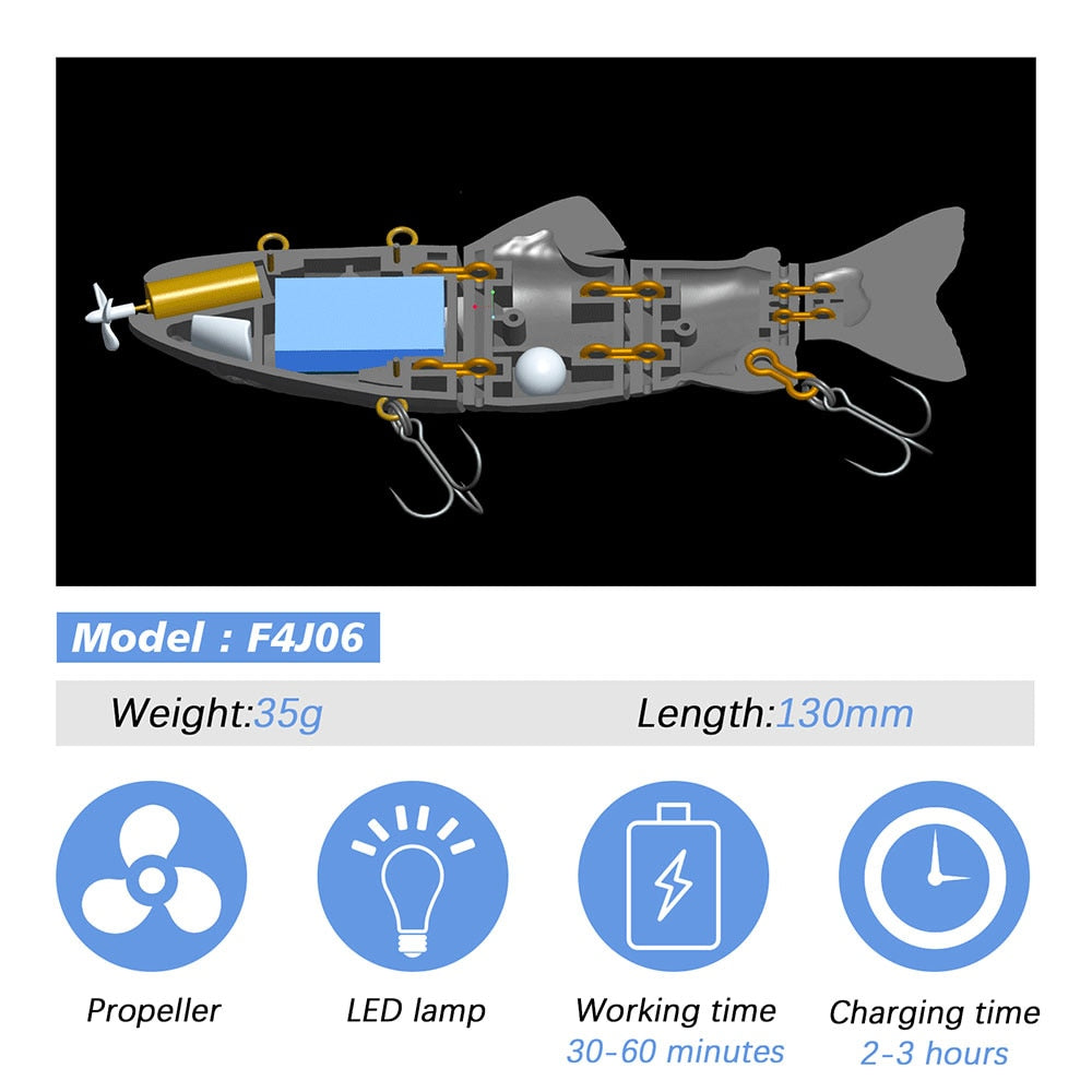 ODS Electric Lure Wobblers For Fishing 4-Segement Swimbait Rechargeable lure Crankbait Flashing LED light Robotic Fishing lure