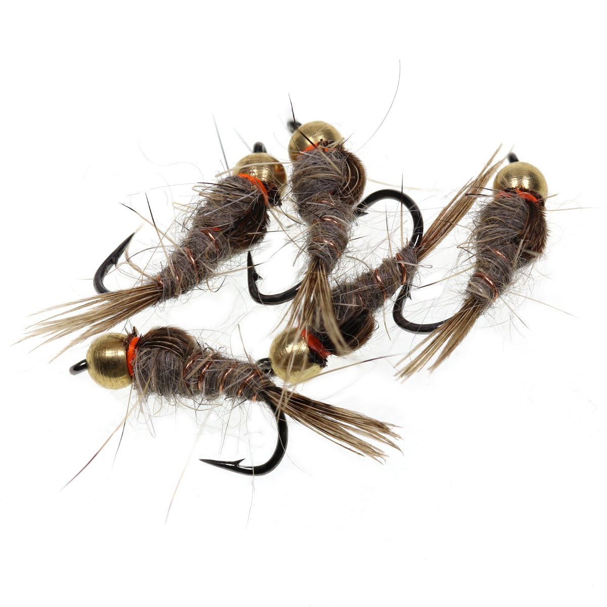 Bimoo 10PCS Classic #14 Brass Bead Weighted Hare's Ear Fly Trout Fishing Wet / Nymph Fly Lure Bait Olive Grey