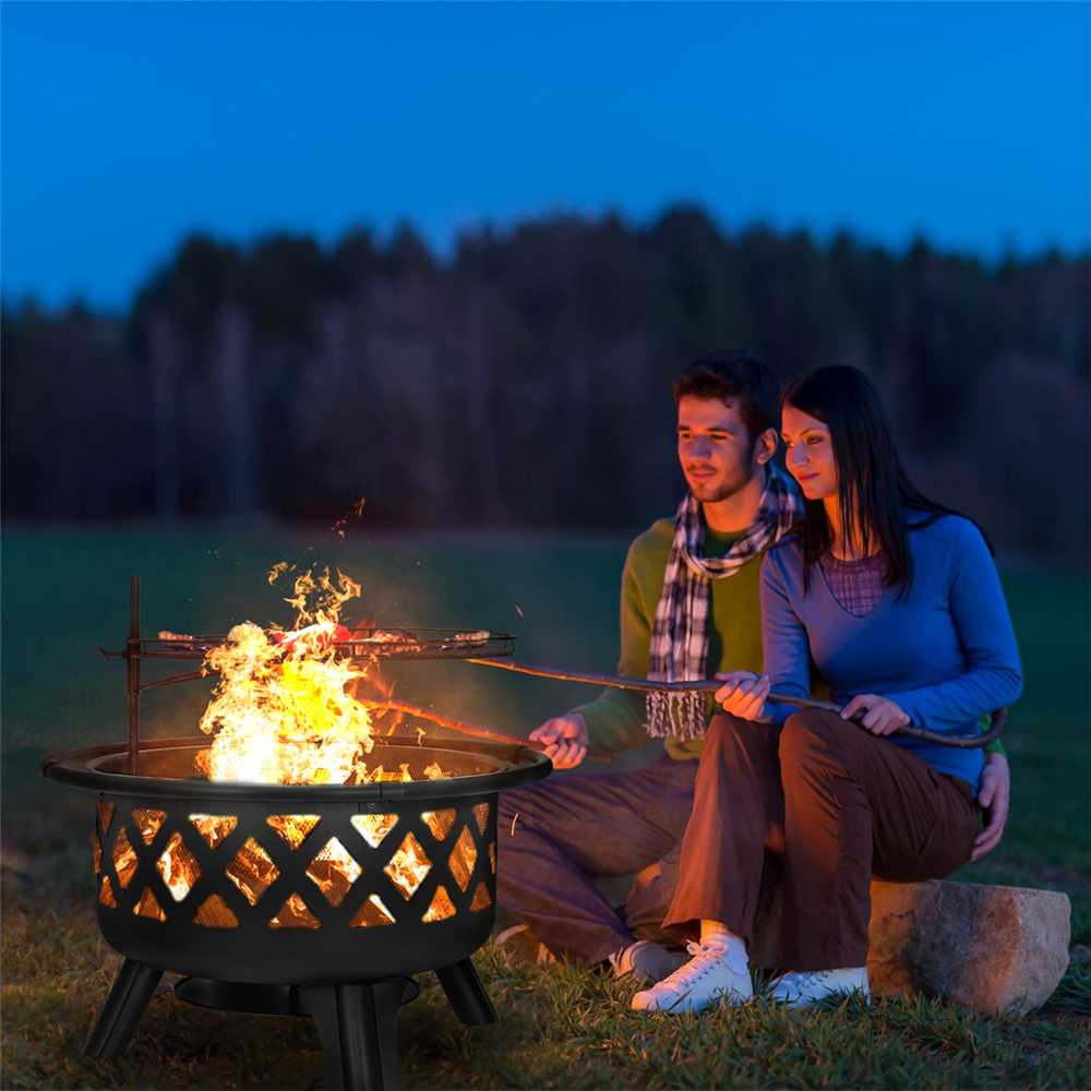 Outdoor Fire Pit Wood Burning Steel BBQ Grill Firepit Bowl with Mesh Fire Pit Outdoor Fireplace for Backyard Camping Picnic