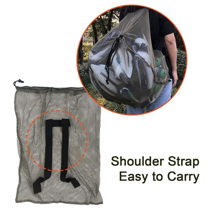Army Green Decoy Mesh Bag Hunting Pouch for Fake Duck Turkey Waterfowl Marllard Carrying Adjustable Back Strap Outdoor Supplie