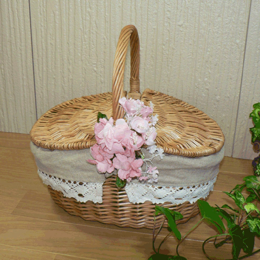 Wicker Willow Woven Vintage Camping Handle Shopping Food Fruit Picnic Basket