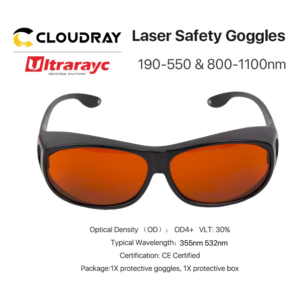 Ultrarayc 355 & 532nm Laser Goggles Medium Size Type B Protective Glasses Shield Protection for UV & Green Laser Safety Goggles