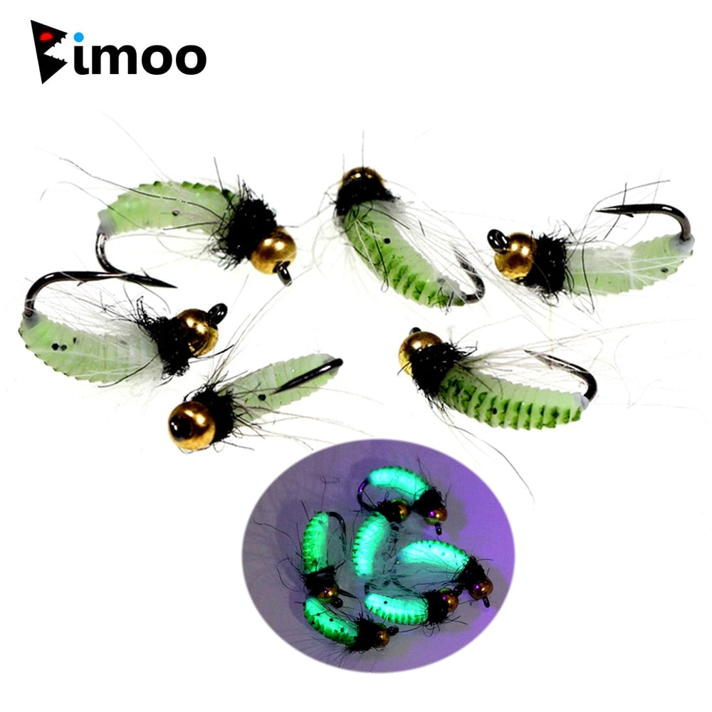 Bimoo 6PCS #10 #12 CDC Feather Hackle Nymph Scud Fly UV Brass Beadhead Wet Bug Worm Trout Fishing Fly Bait Lure Fast Sinking