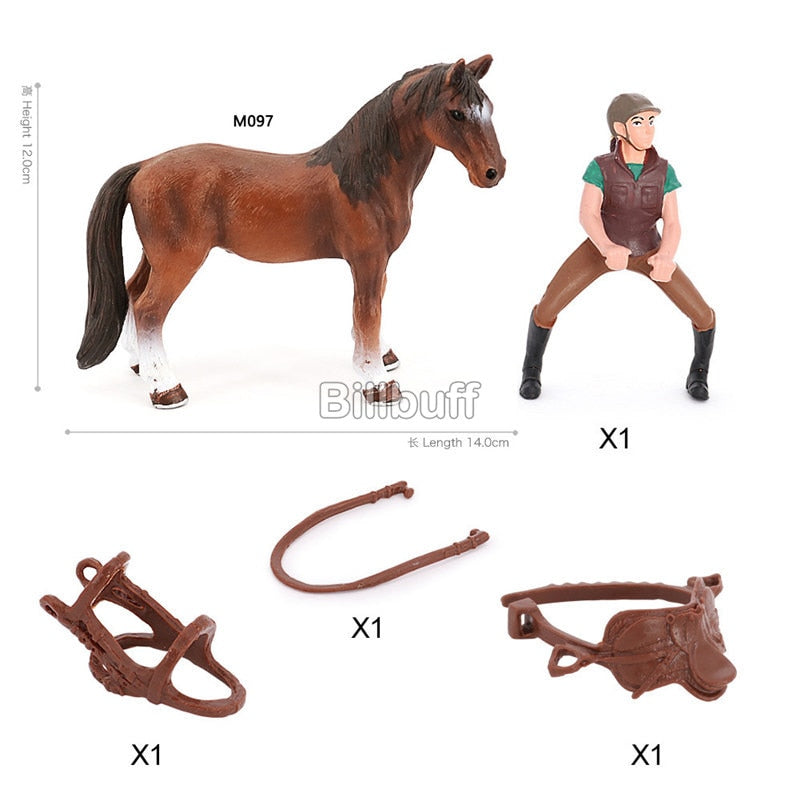 Simulation Rider Horses racing Farm Animals Racecourse Model Action Figures Decoration Early Educational Toys for Children Gifts