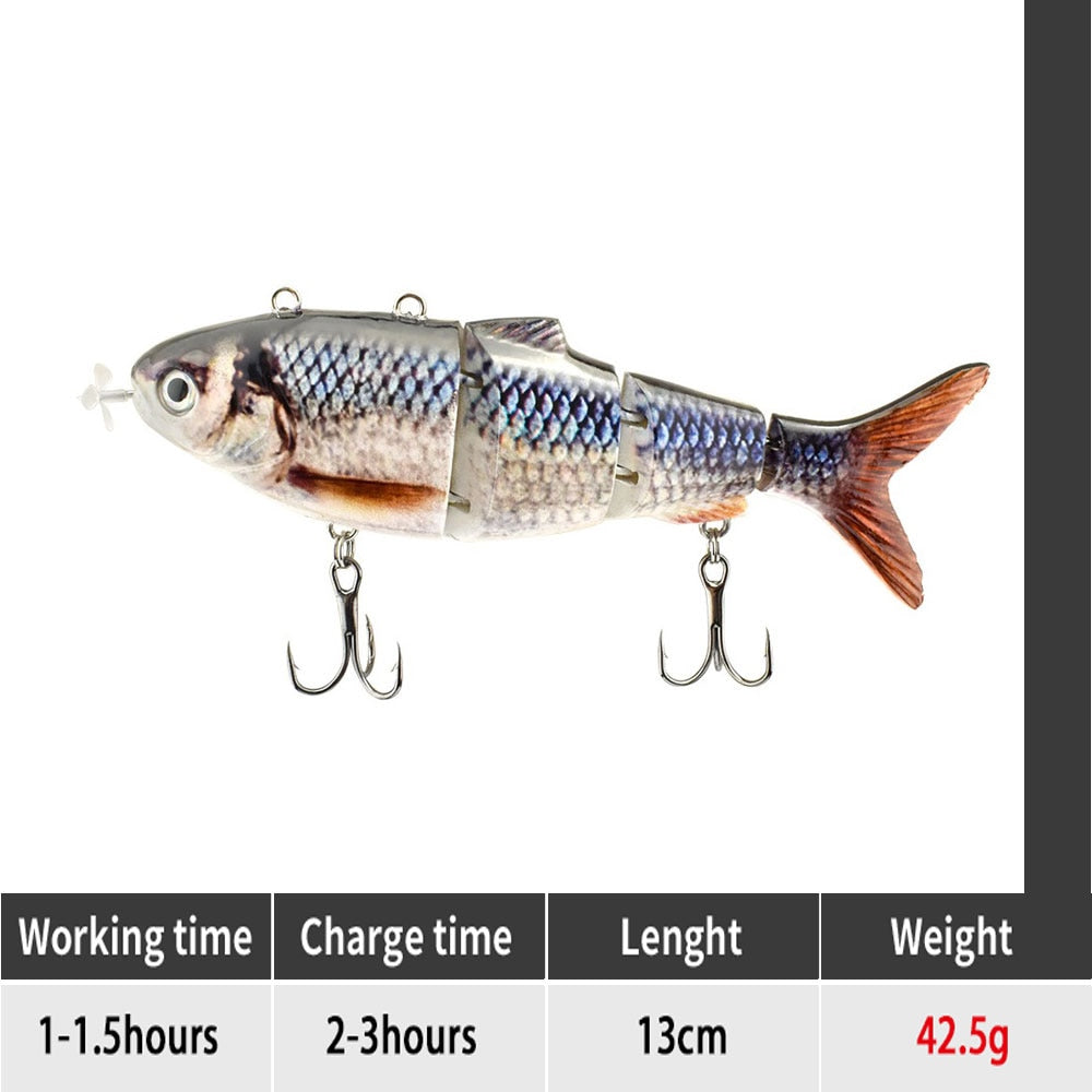 ODS Electric Lure Wobblers For Fishing 4-Segement Swimbait Rechargeable lure Crankbait Flashing LED light Robotic Fishing lure