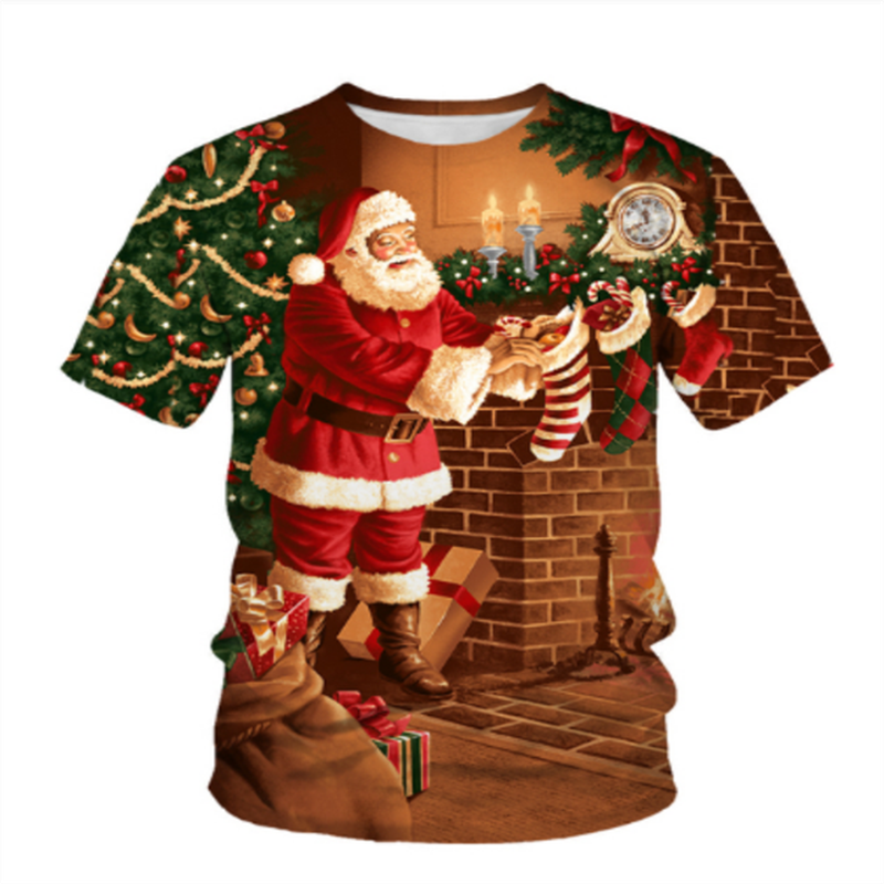 New Year Fashion Christmas Pattern Funny Men&#39;s T-Shirt Casual 3D Print Harajuku Personality Round Neck Fashion Short Sleeve Tops