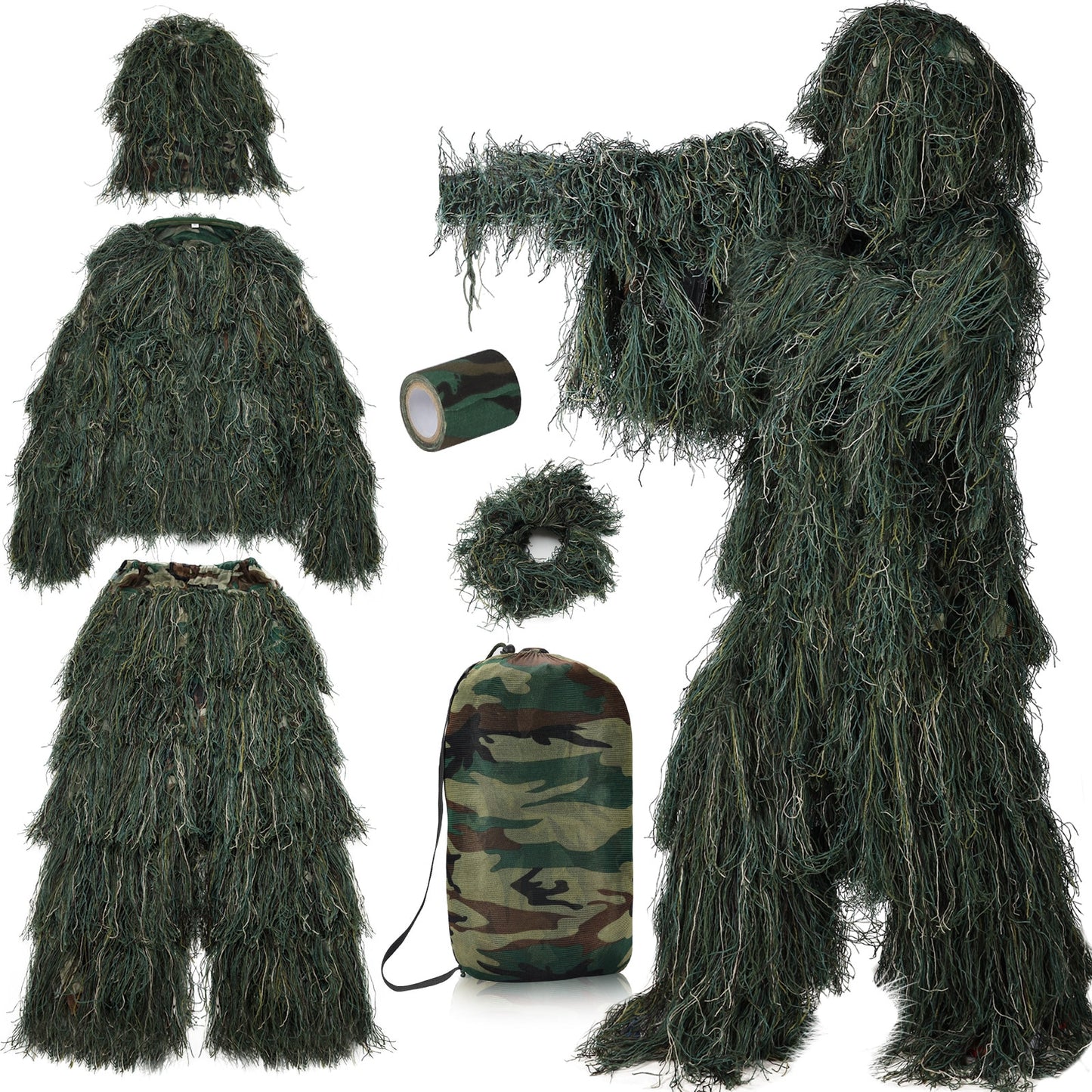3D Withered Grass Ghillie Suits Sniper Military Tactical Camouflage Clothing Hunting Suits Army Airsoft Hunting Clothes Set Kits