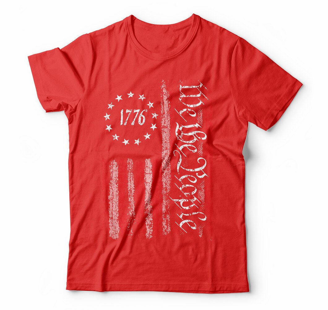 We The People. Vintage 1776 USA Flag Patriotic T Shirt. Short Sleeve 100% Cotton Casual T-shirts Loose Top Size S-3XL