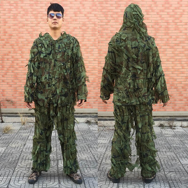 3D Leaf Army Camo Yowie Ghillie Suit Airsoft Sniper Tactical Hunting Suit Hunting Blind Breathable Hunting Clothing Outdoors