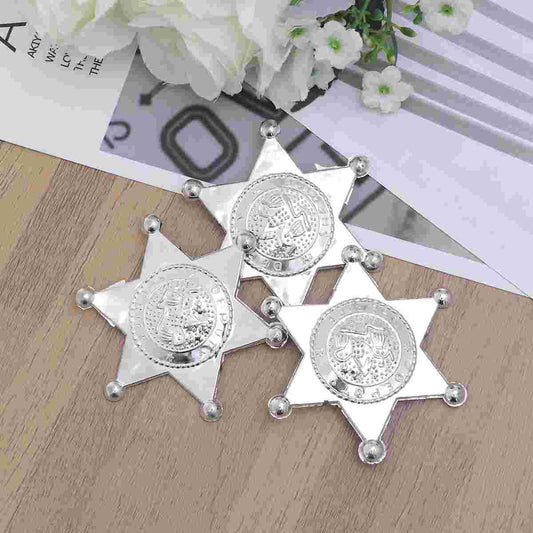 12pcs Hexagonal Star Badges Playing Deputy Sheriff Name Tags Brooches House for Bag Party Cowboy Costume