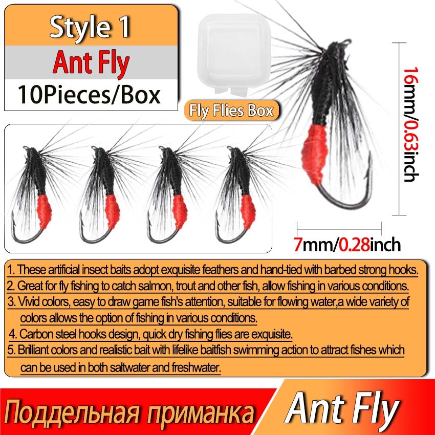 10Pcs/Box Insects Flies Fly Fishing Lures Dragonfly Topwater Bait Dry Flies Trout Artificial Crank Hook Insects Lure