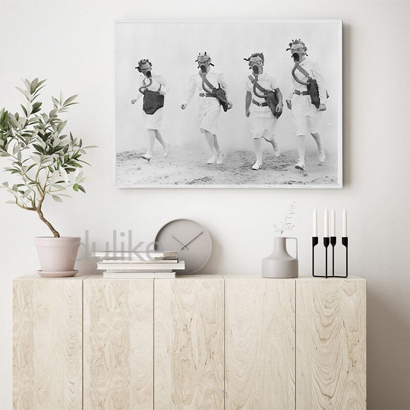 World War I Black White Photo Poster Prints A Donkey and Two German Soldiers Antique Photography Wall Art Canvas Painting Decor