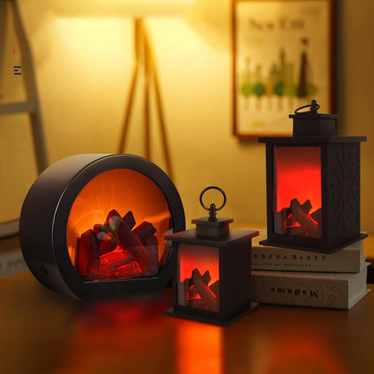 LED Flame Fireplace Lantern Simulation Fireplace Log Flame Effect Lights USB Battery Powered Fireplace Lamp Christmas Ornaments