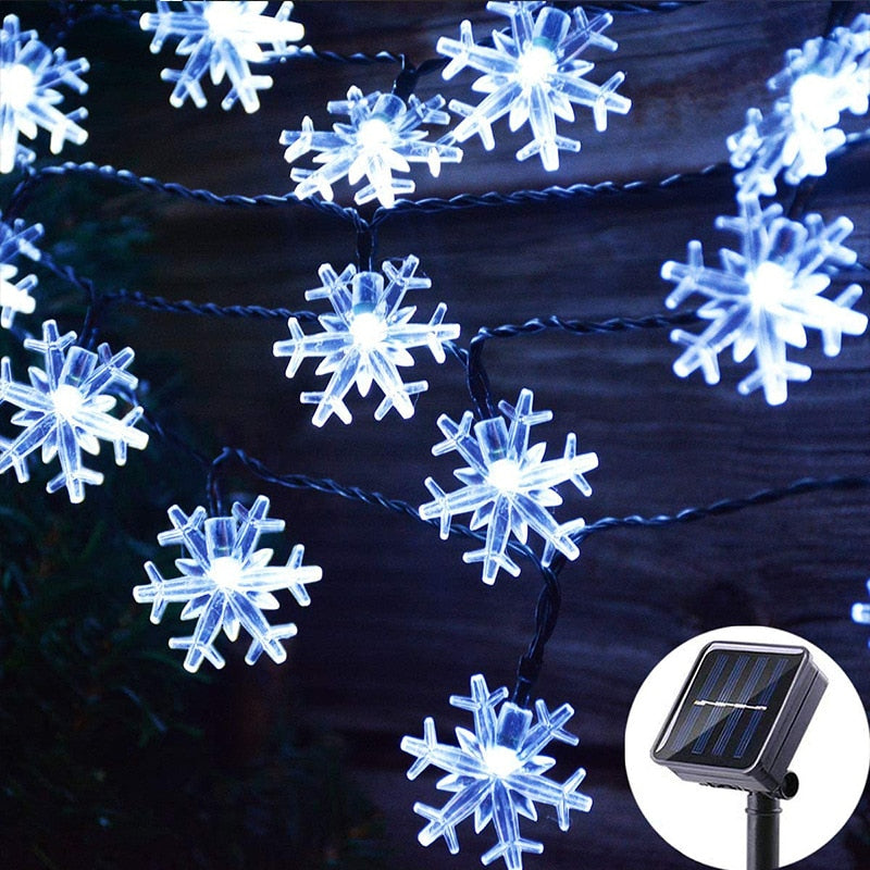 12M Solar Lamp Snowflakes LED String Light Fairy Lights Christmas Tree Party Home Outdoor Fairy Holiday Wedding Garland Decor