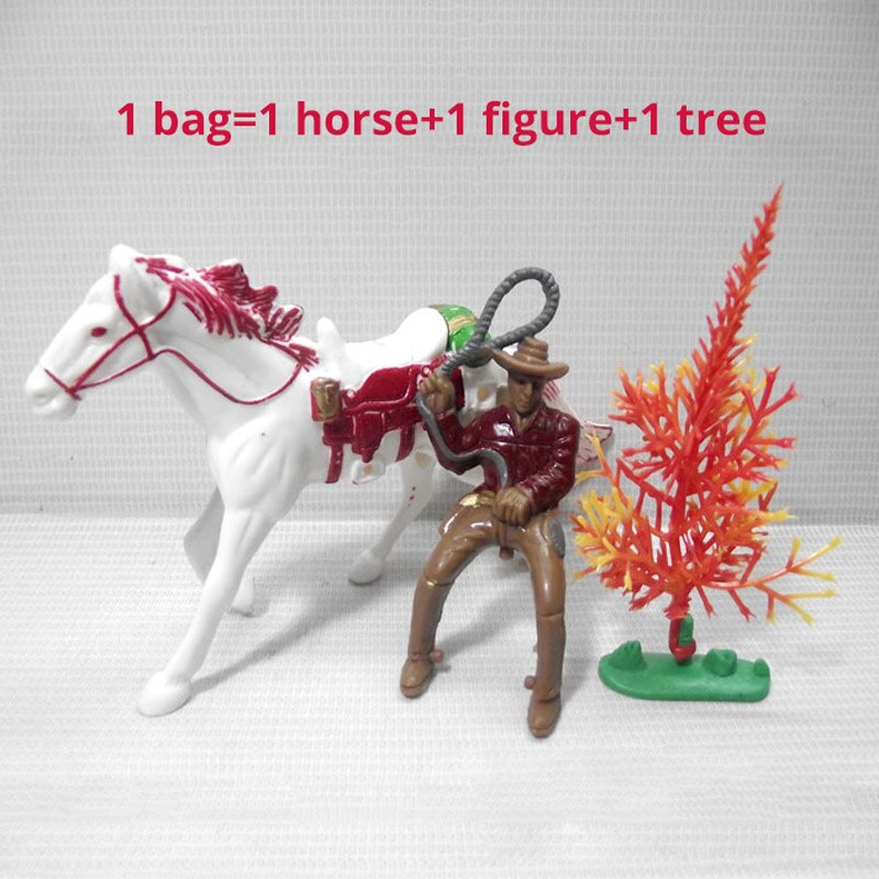 4bags/lot Indian Wild West Cowboy country life cow boy with horse tree PVC Anime figure Christmas Decoration Model Toy