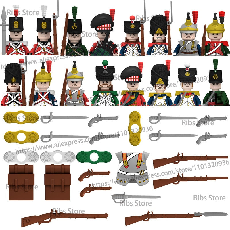 Napoleonic Wars Medieval Figures Building Blocks French Fusilier Officer Infantry Army Soldiers Weapons Bricks Toy Gift Kid W399