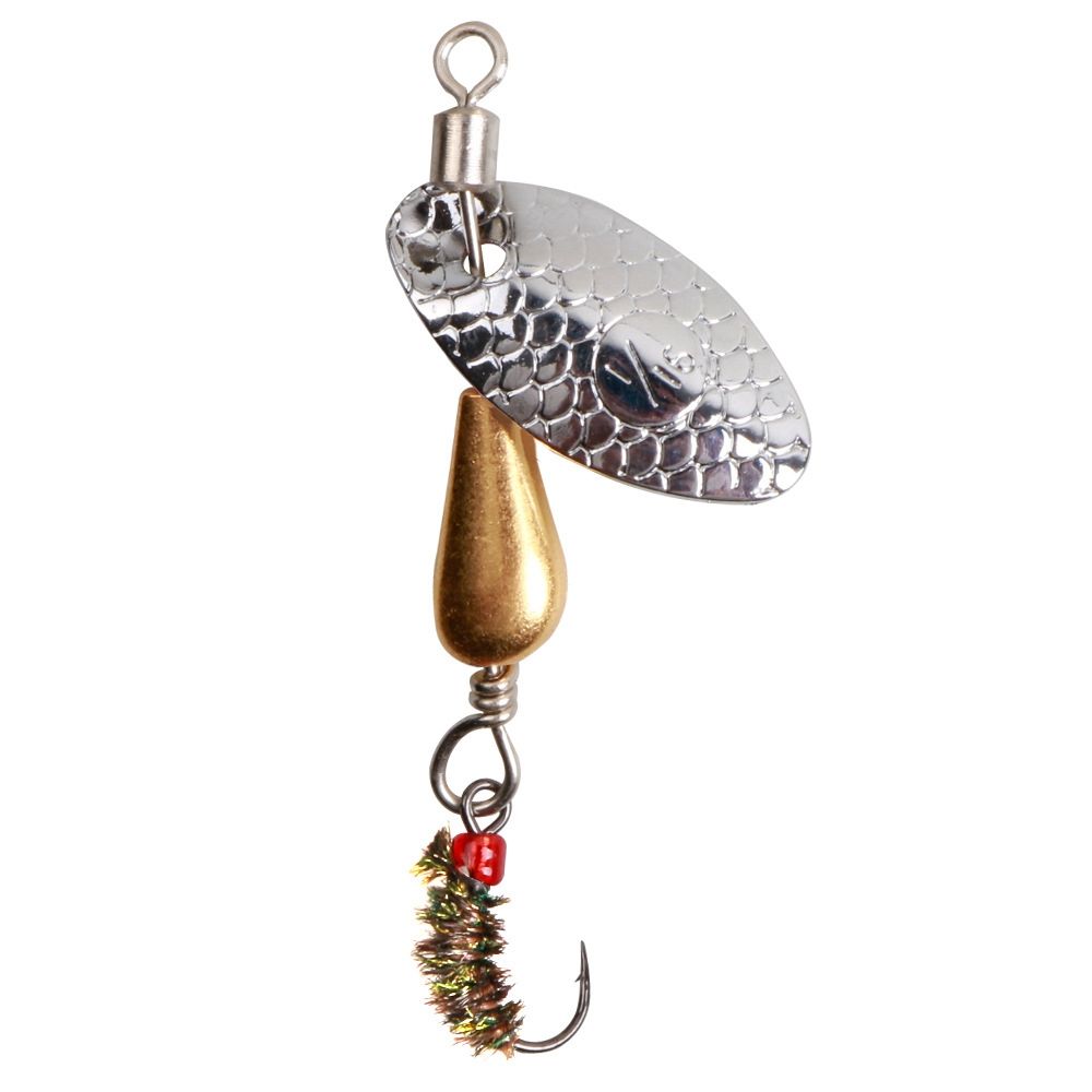 Portable Durable Metal Sequins Rotating Spinner Spoon Crank Bait Single Hook Fishing Lure