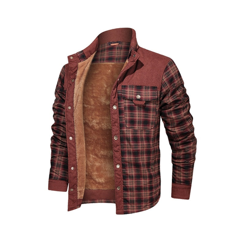 Flannel Shirt Style Jacket Autumn Winter Men&#39;s Warm Cotton Outwear Fleece Thick Daily Leisure Multiple Pockets Coat