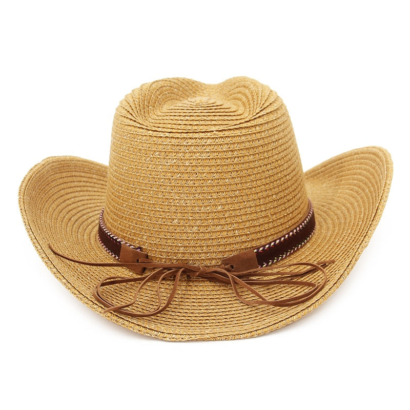 GEMVIE Western Cowboy Hat Sun Hat For Men Cowgirl Summer Hats For Women Lady Straw Hat With Alloy Feather Beads Beach Cap Panama