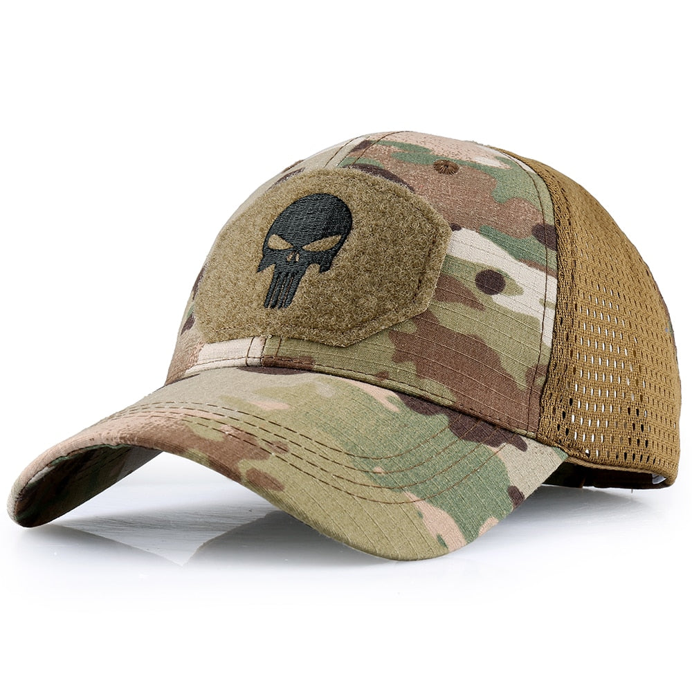 Camouflage Military Tactical Baseball Cap Outdoor Hunting Skull Trucker Hat Mesh Adjustable Snapback Sun Visor Caps Mens Womens