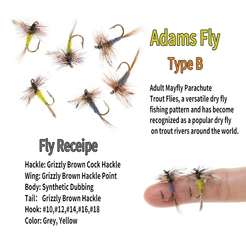 Wifreo 6/10pcs Adams Fly #14 Parachute Dry Fly Artificial Trout Fishing Lure Bait Adult Mayfly flying Caddis or Midge