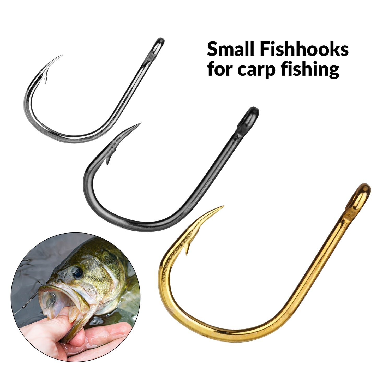 500 Pcs #3-#12 Freshwater Fishing Hooks Carp Fishhooks Barbed Hooks Kit Jigging Bait Carp Fishing Hook Silver Black Gold