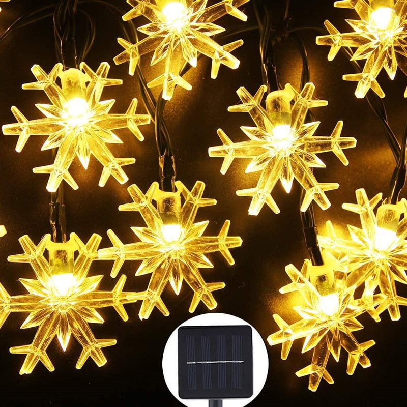 12M Solar Lamp Snowflakes LED String Light Fairy Lights Christmas Tree Party Home Outdoor Fairy Holiday Wedding Garland Decor